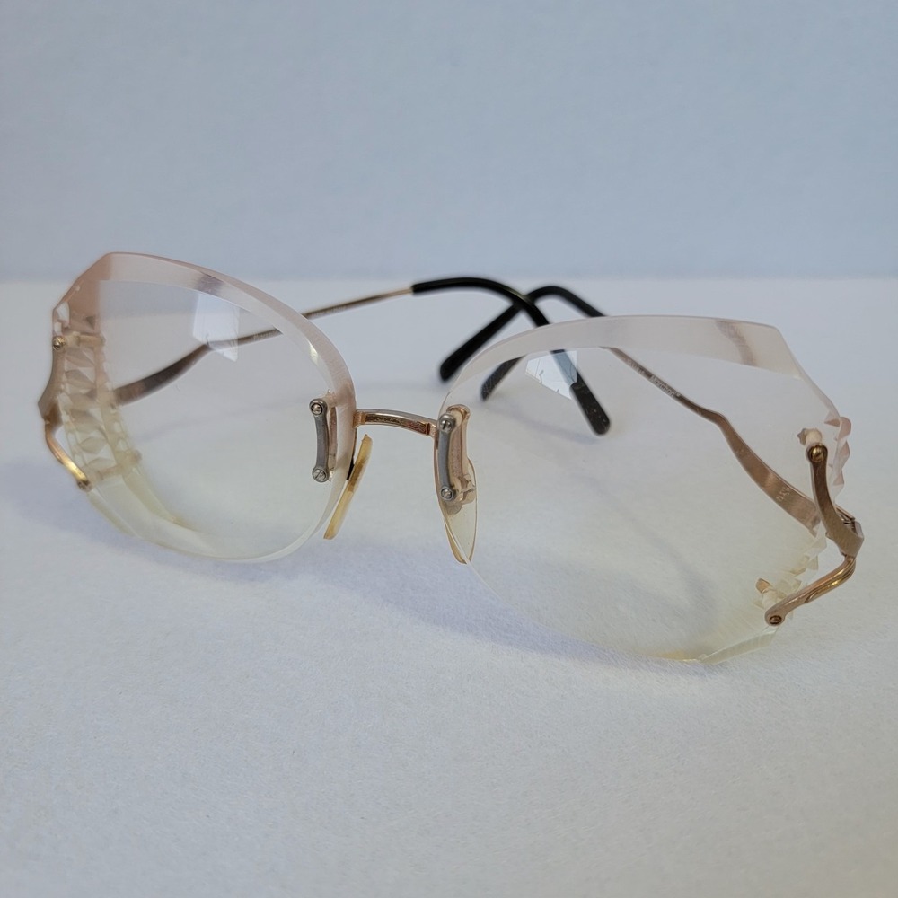 VTG Marcolin Italy Faceted Rimless Clear Glasses 80s Luxury Butterfly Beveled